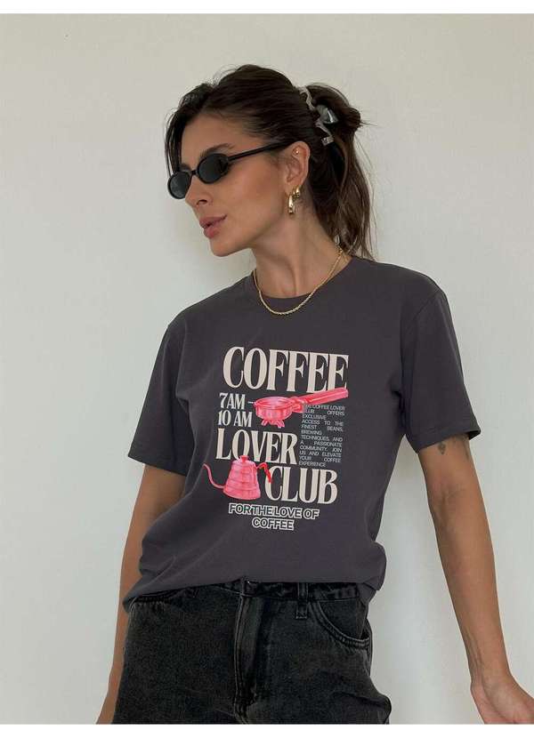 Cianitas - Camiseta Feminina Chumbo Coffe Lover Club - Chumbo