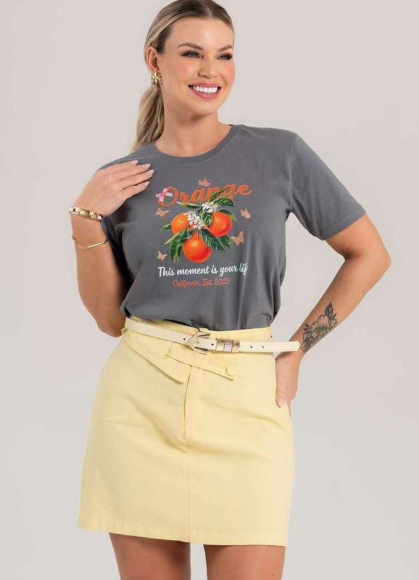 Cianitas - Camiseta Feminina Chumbo Orange California - Chumbo