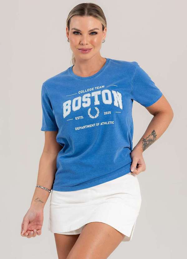 Cianitas - Camiseta Feminina Estonada Azul Boston - Estonada