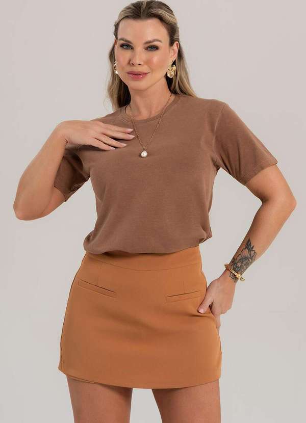 Cianitas - Camiseta Feminina Estonada Camel Lisa - Estonada
