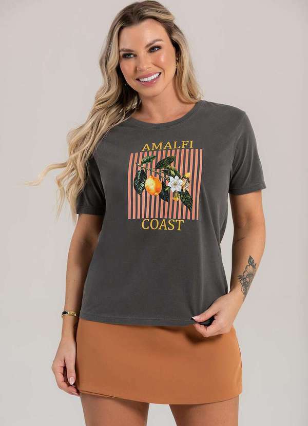 Cianitas - Camiseta Feminina Estonada Preta Limão Amalfi - Estonada