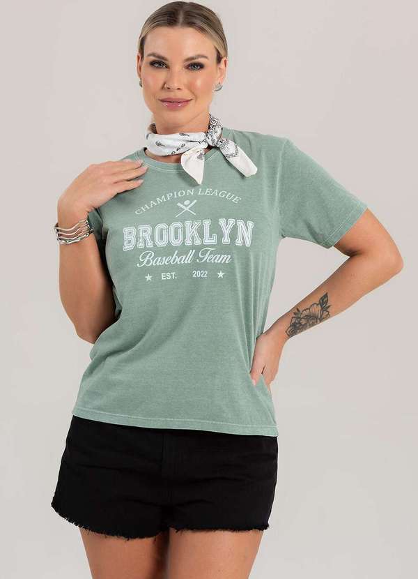 Cianitas - Camiseta Feminina Estonada Verde Baseball Team - Estonada