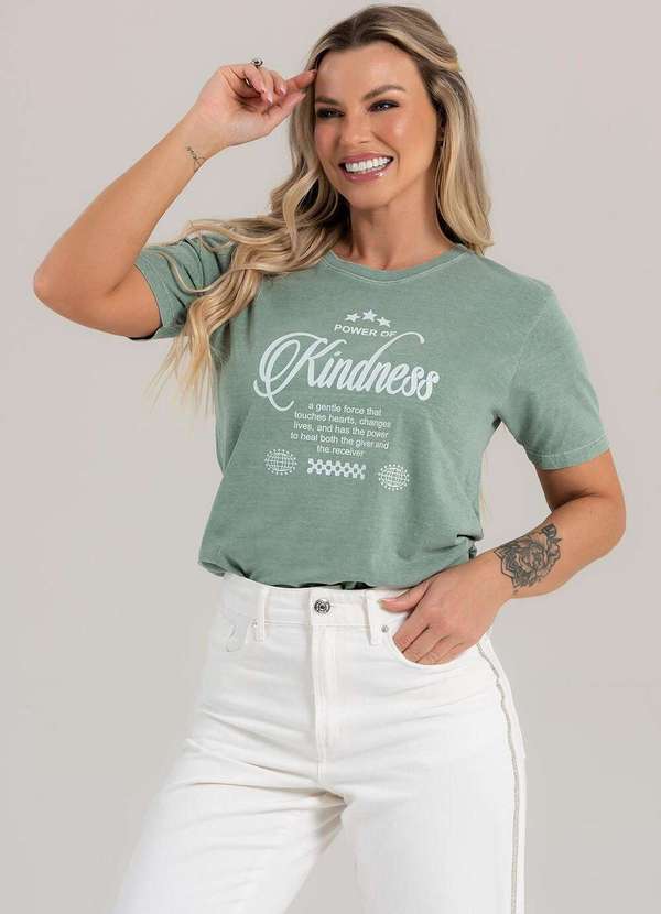 Cianitas - Camiseta Feminina Estonada Verde Kindness - Estonada