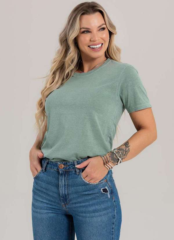 Cianitas - Camiseta Feminina Estonada Verde Lisa - Estonada