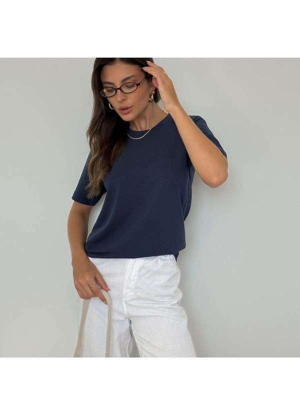 Cianitas - Camiseta Feminina Marinho Lisa - Azul