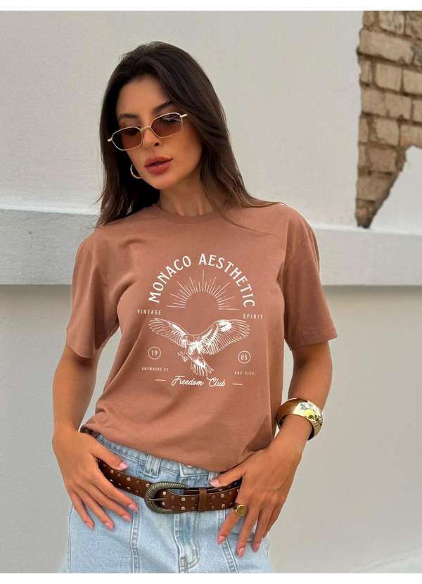 Cianitas - Camiseta Feminina Marrom Claro Águia Monaco - Marrom