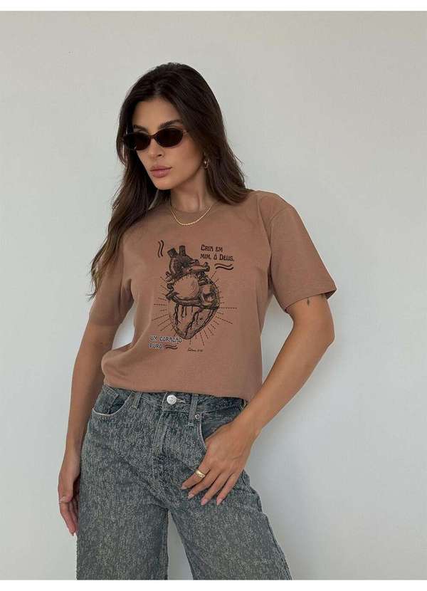 Cianitas - Camiseta Feminina Marrom Claro Coração Puro - Marrom Claro
