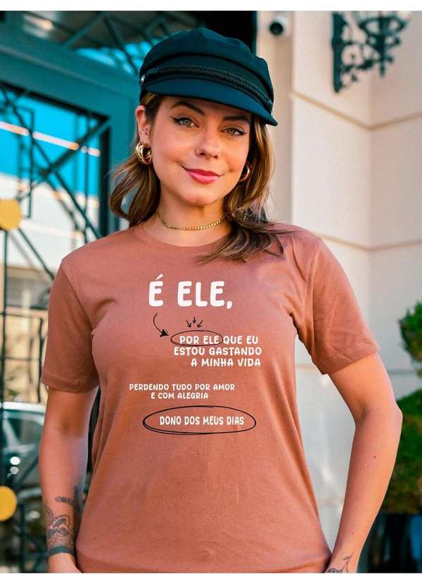 Cianitas - Camiseta Feminina Marrom Claro é Ele - Marrom 2