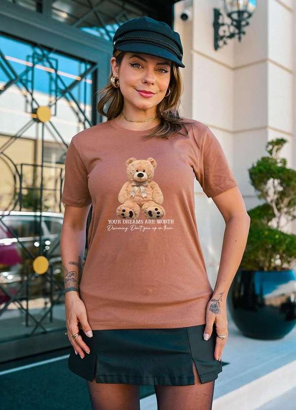 Cianitas - Camiseta Feminina Marrom Claro Urso Your Dreams - Marrom Claro 2