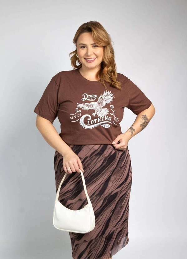 Cianitas - Camiseta Feminina Marrom Escuro Águia Denin - Marrom