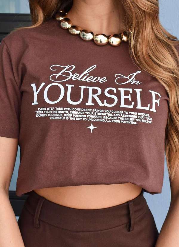 Cianitas - Camiseta Feminina Marrom Escuro Believe In Yourself - Marrom 5