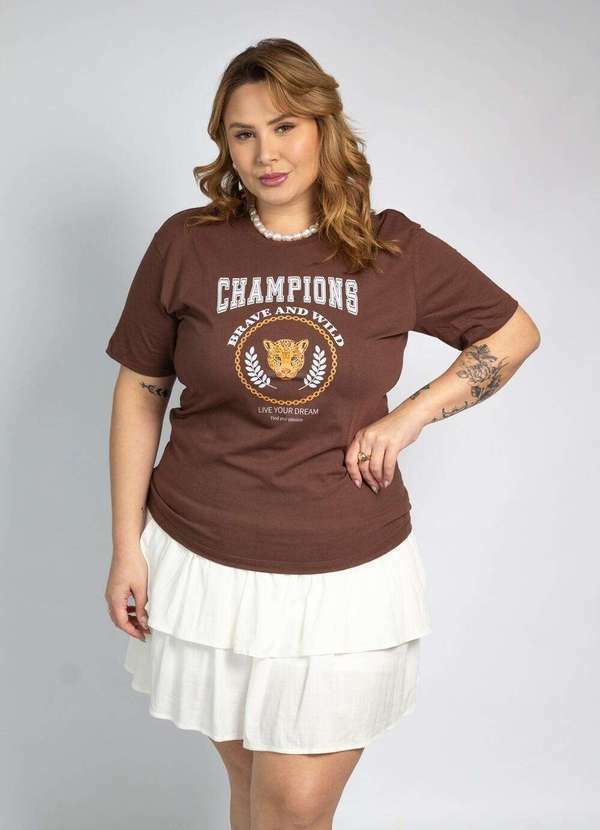 Cianitas - Camiseta Feminina Marrom Escuro Champions - Marrom