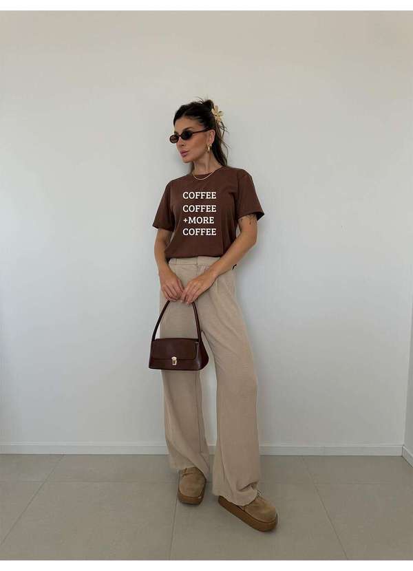 Cianitas - Camiseta Feminina Marrom Escuro Coffee More - Marrom 3