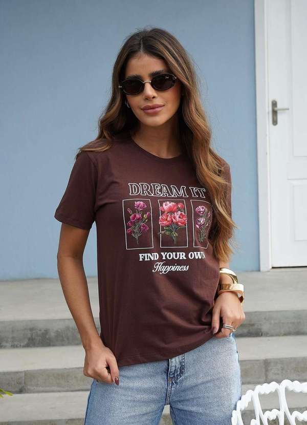 Cianitas - Camiseta Feminina Marrom Escuro Dream It - Marrom