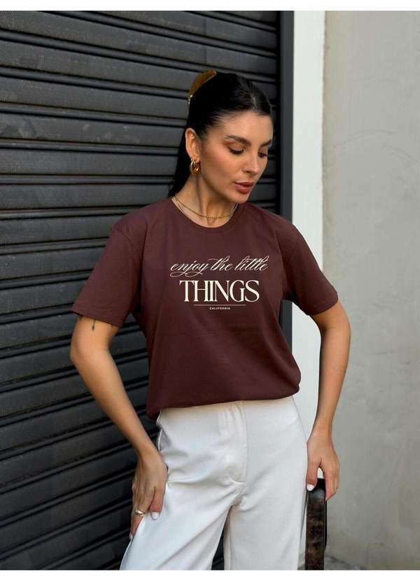 Cianitas - Camiseta Feminina Marrom Escuro Enjoy The Little Things - Marrom Escuro