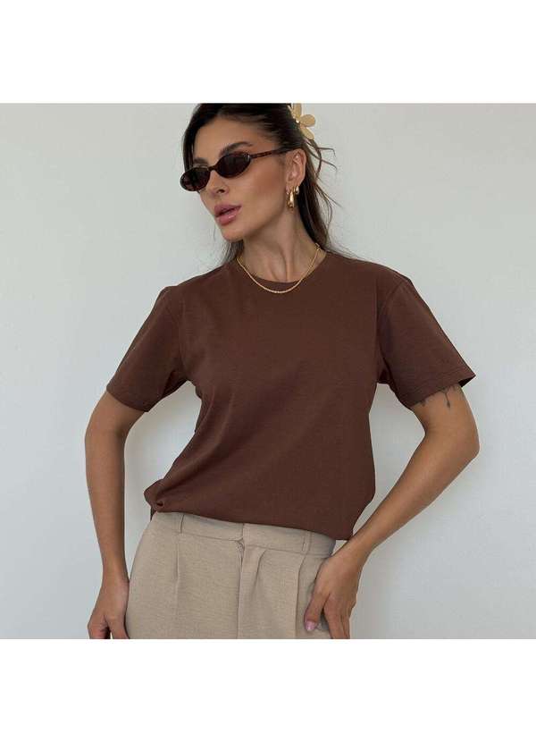 Cianitas - Camiseta Feminina Marrom Escuro Lisa - Marrom