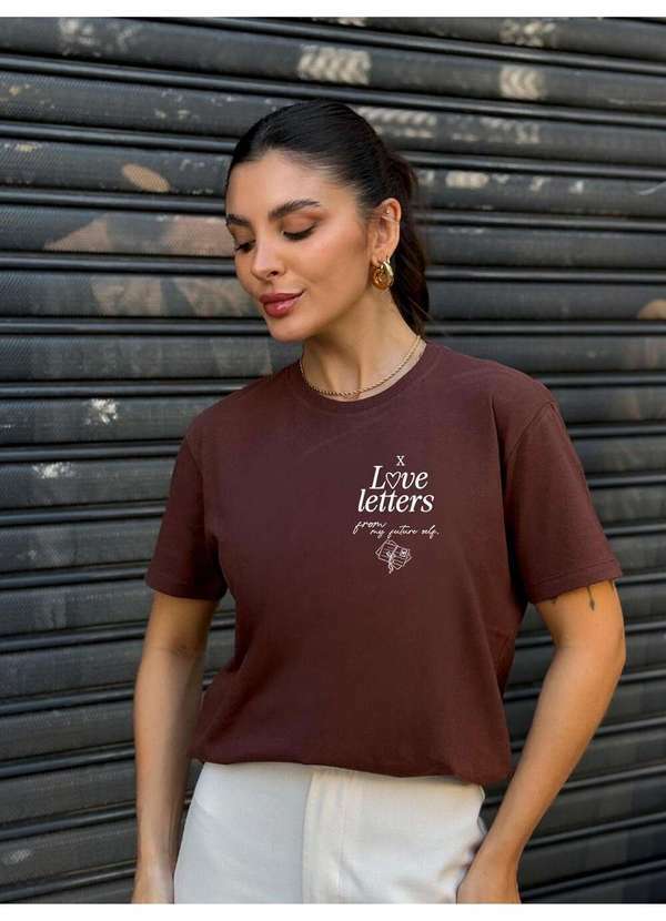 Cianitas - Camiseta Feminina Marrom Escuro Love Letters - Marrom Escuro