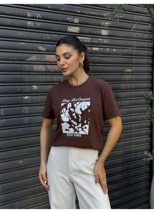 Cianitas - Camiseta Feminina Marrom Escuro Texas 1985 - Marrom Escuro