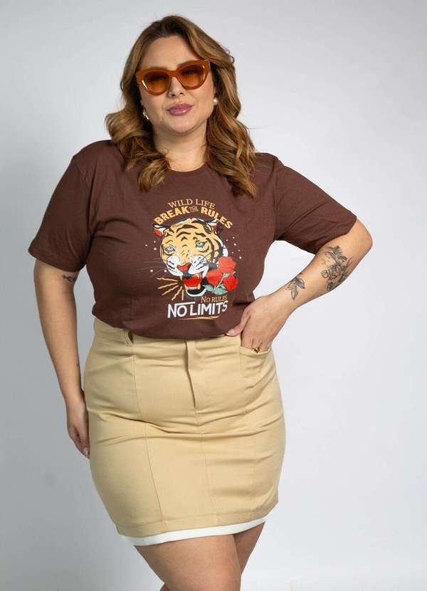 Cianitas - Camiseta Feminina Marrom Escuro Tiger no Limits - Marrom 2