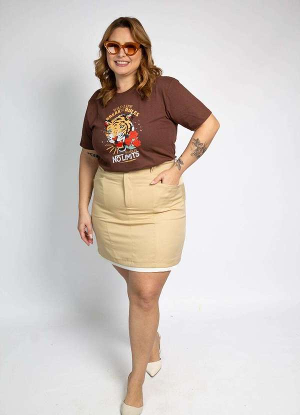 Cianitas - Camiseta Feminina Marrom Escuro Tiger no Limits - Marrom 3