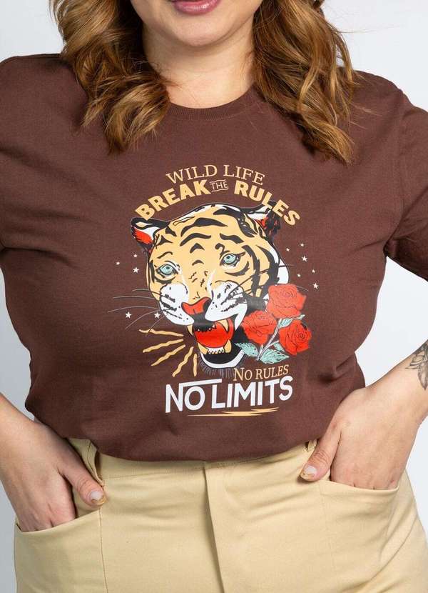 Cianitas - Camiseta Feminina Marrom Escuro Tiger no Limits - Marrom 4