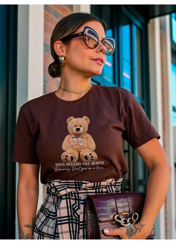 Cianitas - Camiseta Feminina Marrom Escuro Urso Your Dreams - Marrom Escuro 3