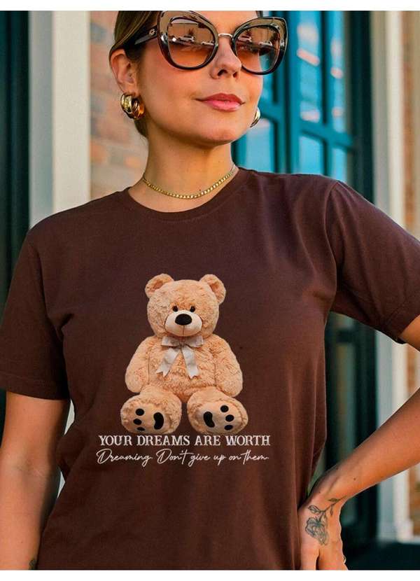 Cianitas - Camiseta Feminina Marrom Escuro Urso Your Dreams - Marrom Escuro 4