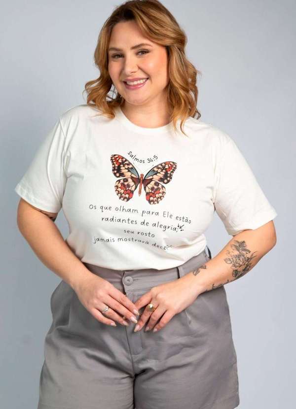 Cianitas - Camiseta Feminina Off Borboleta Salmos 34-5 Off