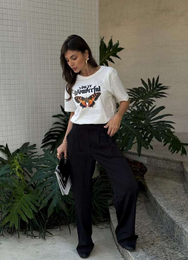 Cianitas - Camiseta Feminina Off Borboleta Wonderful - Off 2