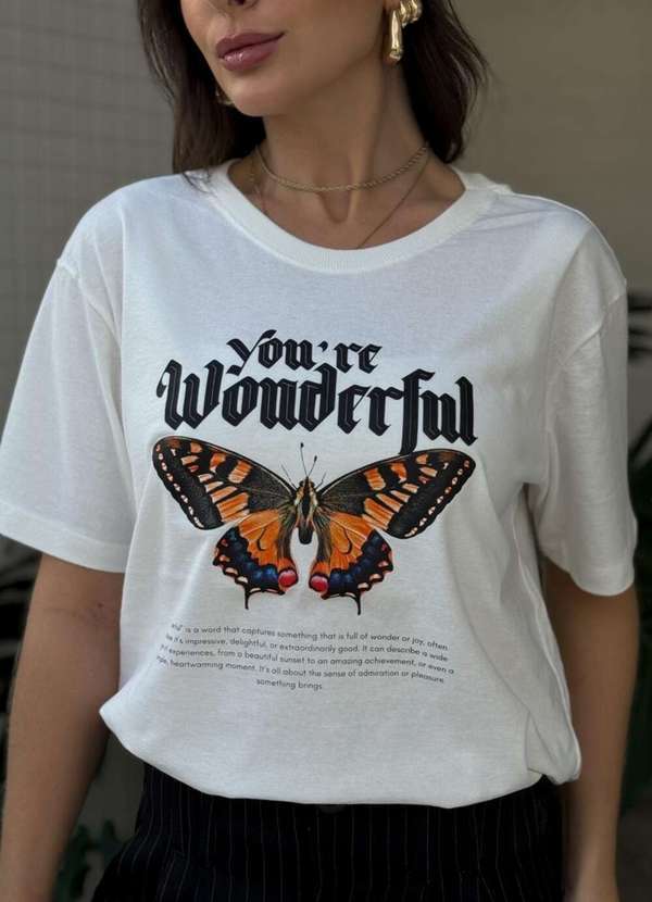 Cianitas - Camiseta Feminina Off Borboleta Wonderful - Off 4