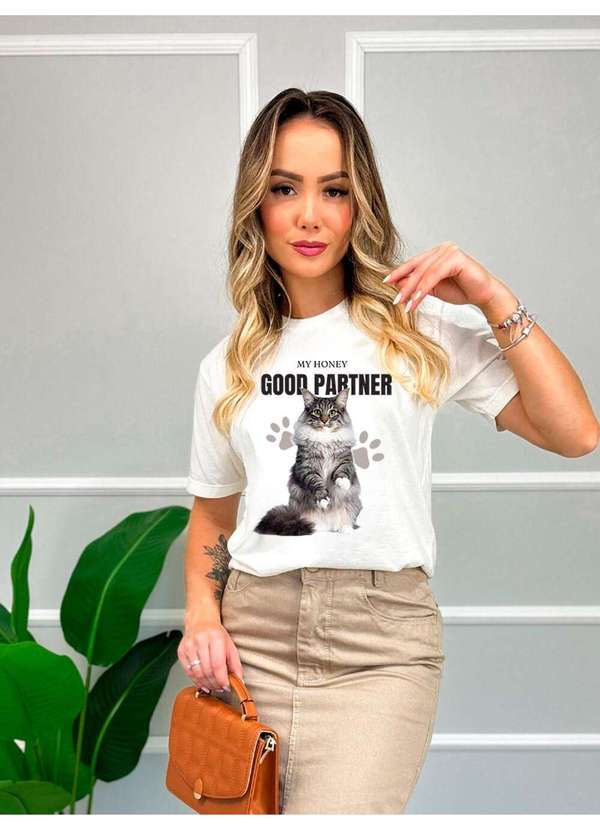 Cianitas - Camiseta Feminina Off Cat Good Partner - Off