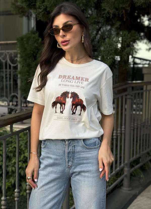 Cianitas - Camiseta Feminina Off Cavalos Dreamer - Off