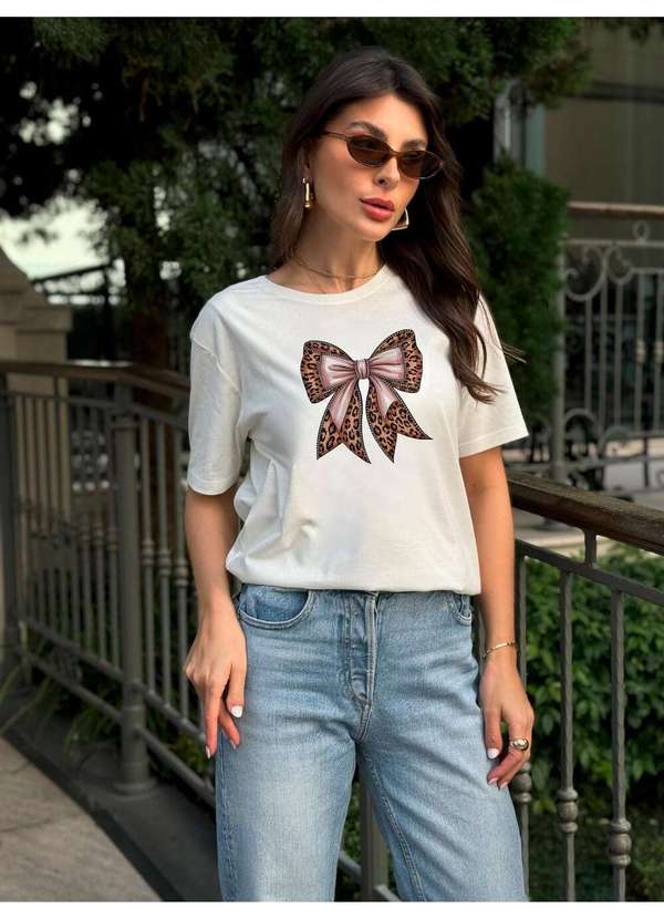 Cianitas - Camiseta Feminina Off Laço Leopard - Off 1