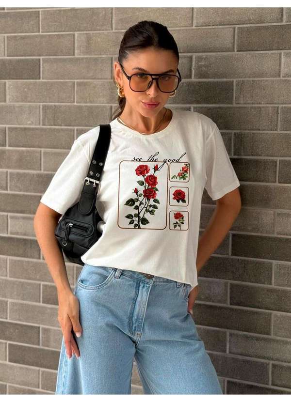 Cianitas - Camiseta Feminina Off Rosas See The Good - Off