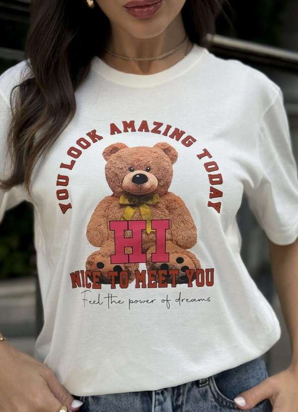 Cianitas - Camiseta Feminina Off Urso Amazing - Off 4