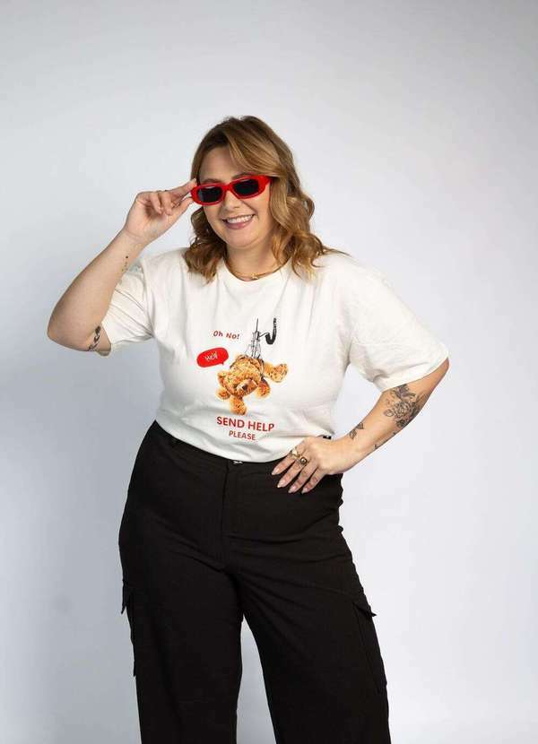 Cianitas - Camiseta Feminina Off Urso Help - Off 2