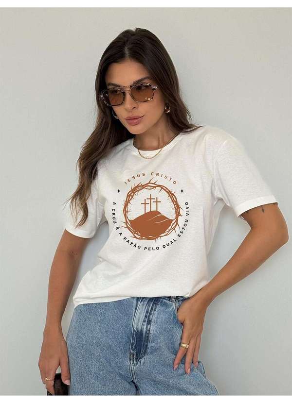 Cianitas - Camiseta Feminina Off White Jesus Cristo - Off
