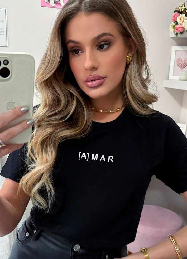 Cianitas - Camiseta Feminina Preta Amar - Preta 3