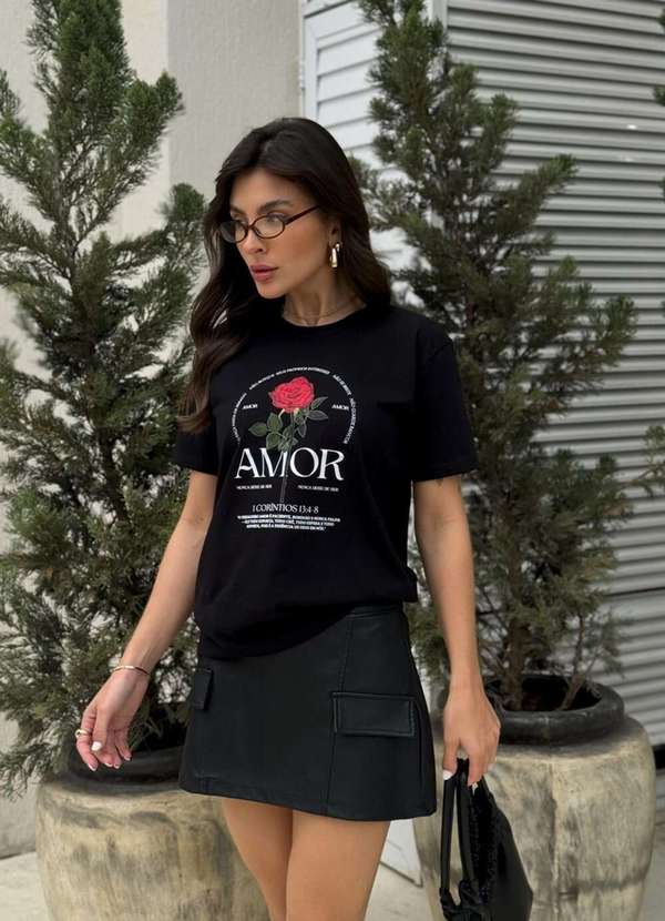 Cianitas - Camiseta Feminina Preta Amor - Preta