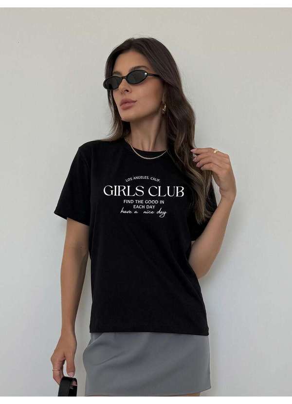 Cianitas - Camiseta Feminina Preta Girls Club - Preto