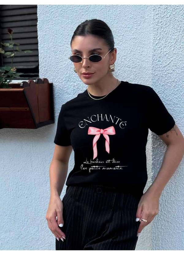 Cianitas - Camiseta Feminina Preta Laço Enchanté - Preto