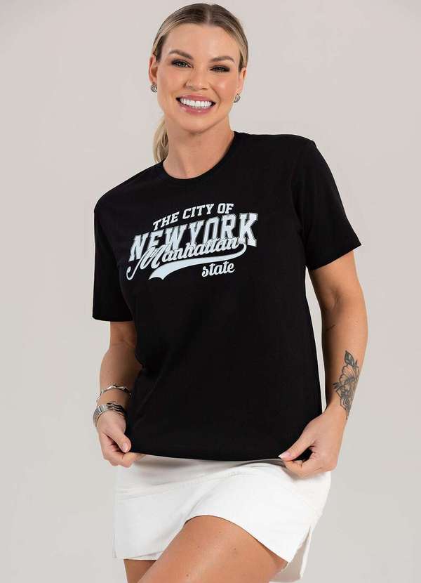 Cianitas - Camiseta Feminina Preta Manhattan - Preta