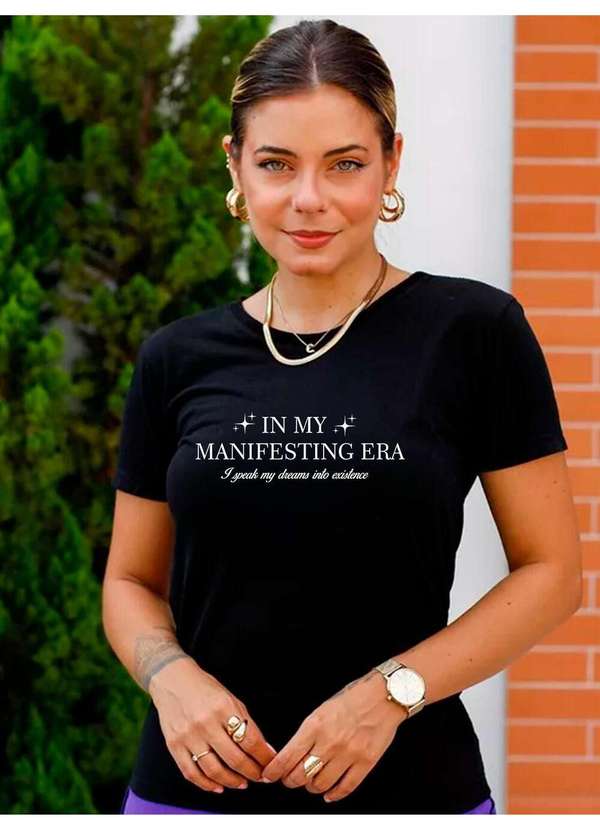 Cianitas - Camiseta Feminina Preta Manifesting Era - Preto