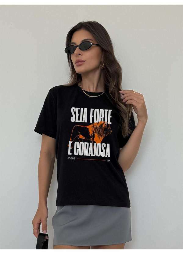 Cianitas - Camiseta Feminina Preta Seja Forte e Corajosa - Preto
