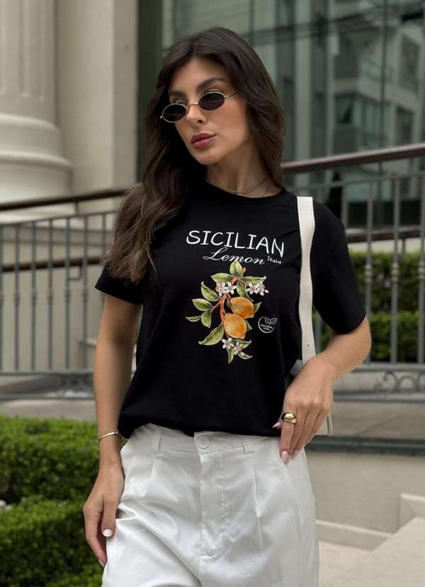 Cianitas - Camiseta Feminina Preta Sicilian Lemon - Preta