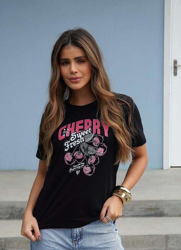 Cianitas - Camiseta Feminina Preta Sweet Fresh - Preta