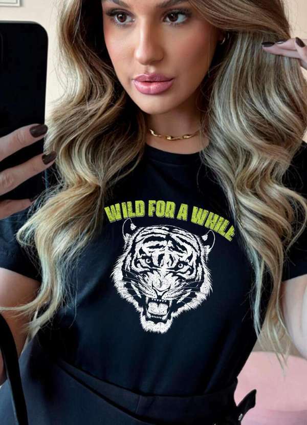 Cianitas - Camiseta Feminina Preta Tigre Wild  For a While - Preta 3