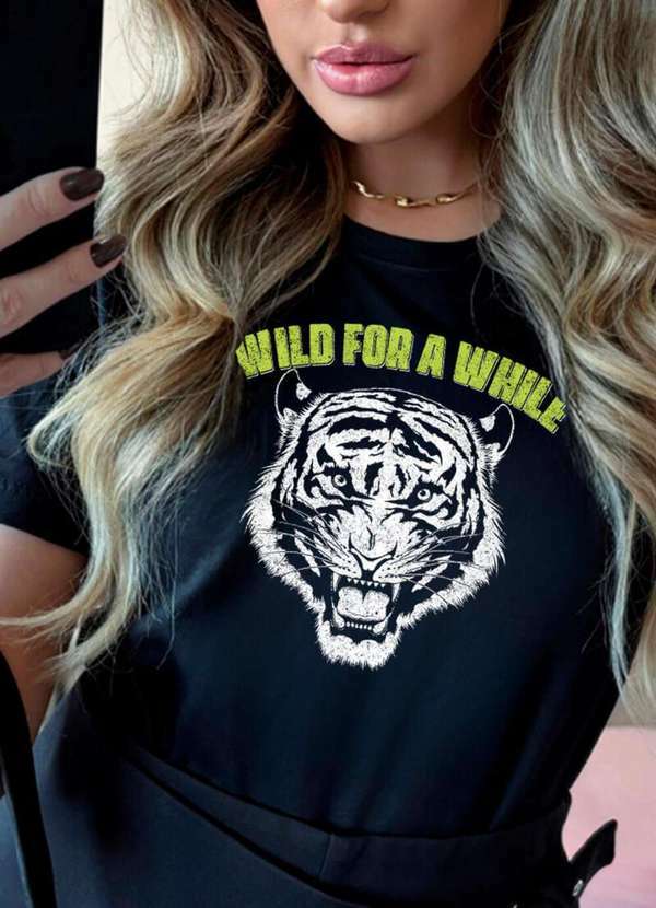 Cianitas - Camiseta Feminina Preta Tigre Wild  For a While - Preta 4