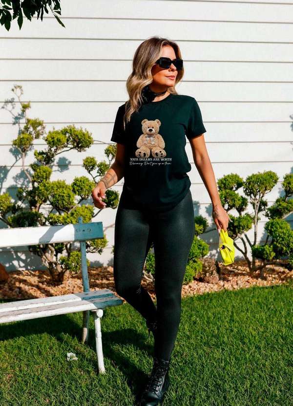 Cianitas - Camiseta Feminina Preta Urso Your Dreams - Preto 2