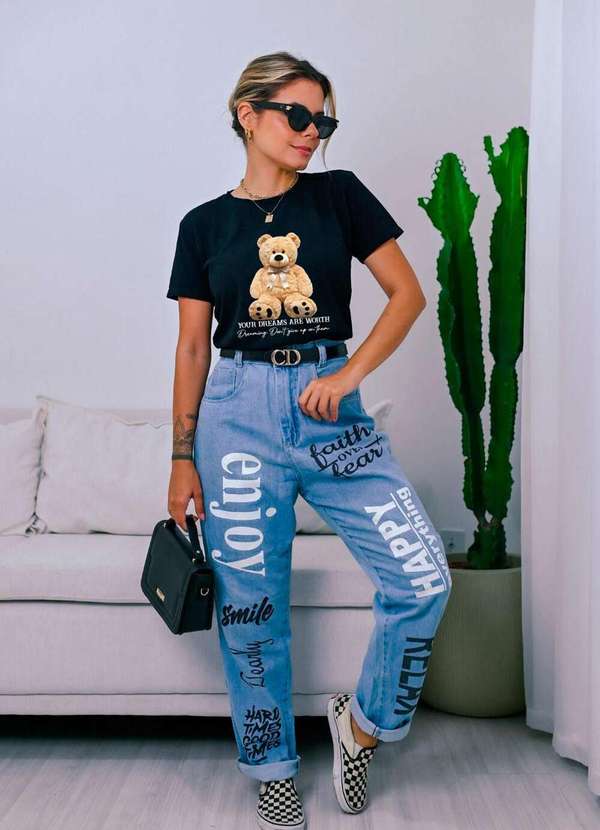 Cianitas - Camiseta Feminina Preta Urso Your Dreams - Preto 4